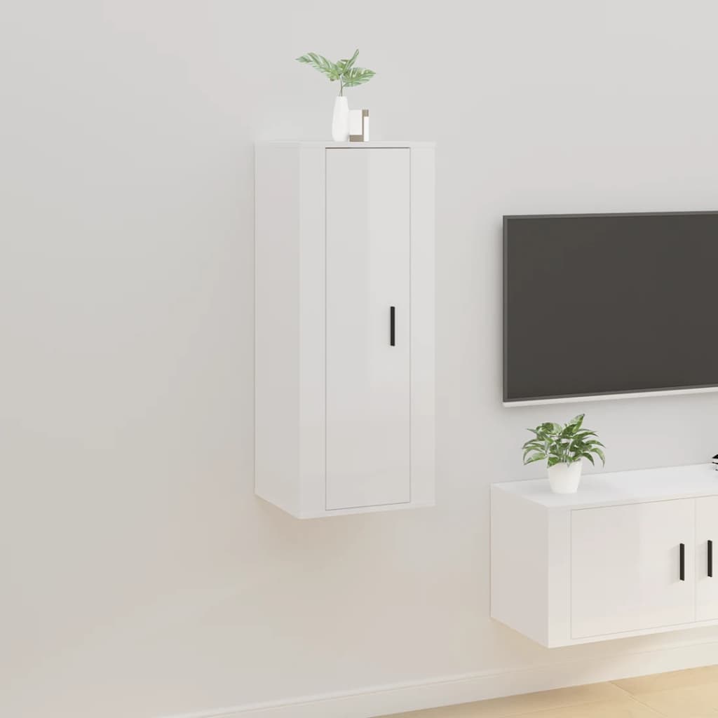 Meuble TV Blanc Mat et Bois - 2 Pièces-Mon Meuble TV-Blanc brillant-1-40 x 34.5 x 100 cm-22