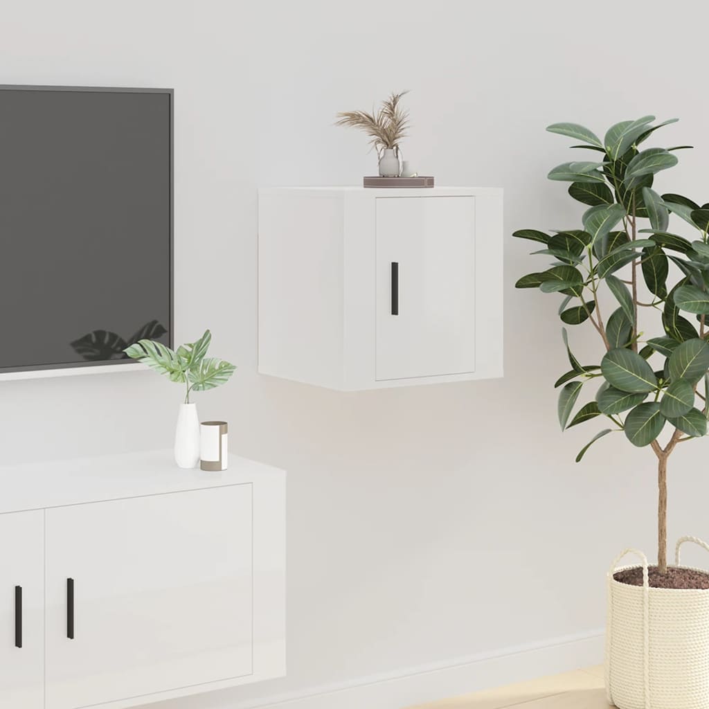 Meuble TV Blanc Mat et Bois - 2 Pièces-Mon Meuble TV-Blanc brillant-1-40 x 34.5 x 40 cm-24