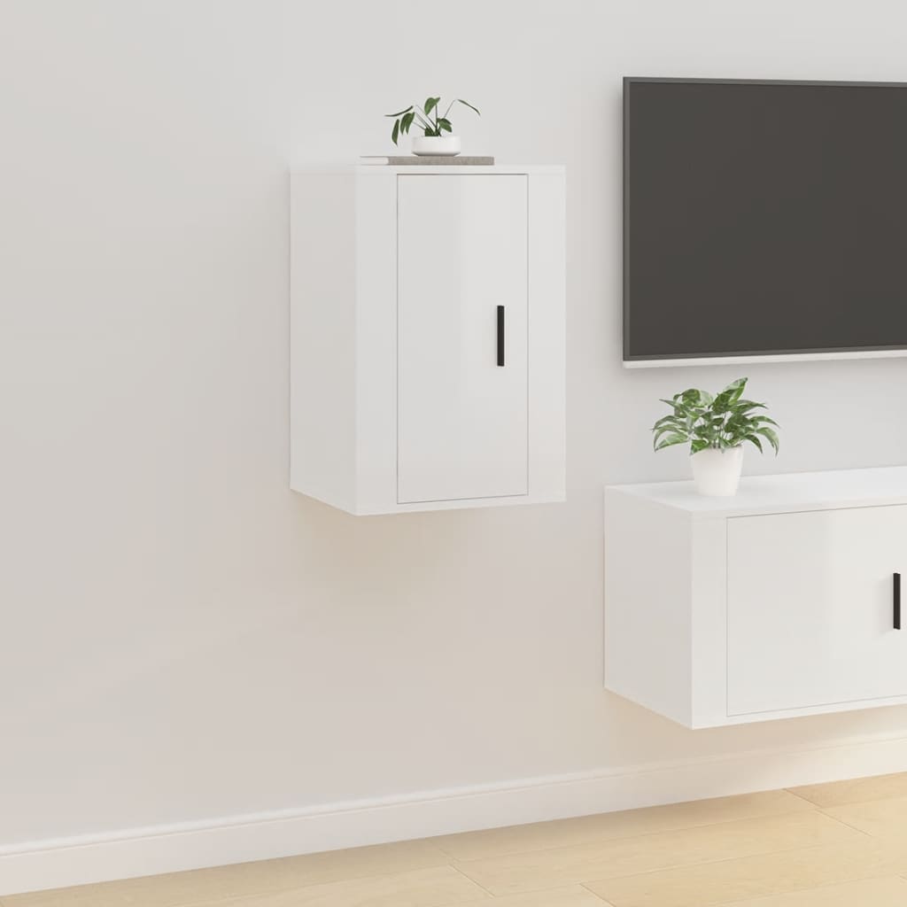 Meuble TV Blanc Mat et Bois - 2 Pièces-Mon Meuble TV-Blanc brillant-1-40 x 34.5 x 60 cm-35
