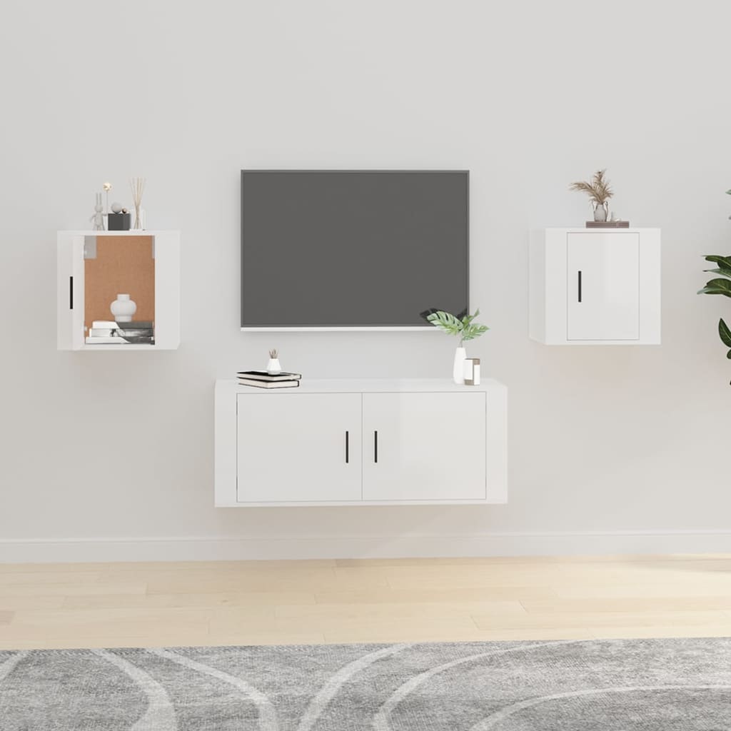 Meuble TV Blanc Mat et Bois - 2 Pièces-Mon Meuble TV-Blanc brillant-2-40 x 34.5 x 40 cm-62
