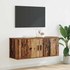 Meuble TV Blanc Mat et Bois - 2 Pièces-Mon Meuble TV-Bois ancien-1-100 x 34,5 x 40 cm-57