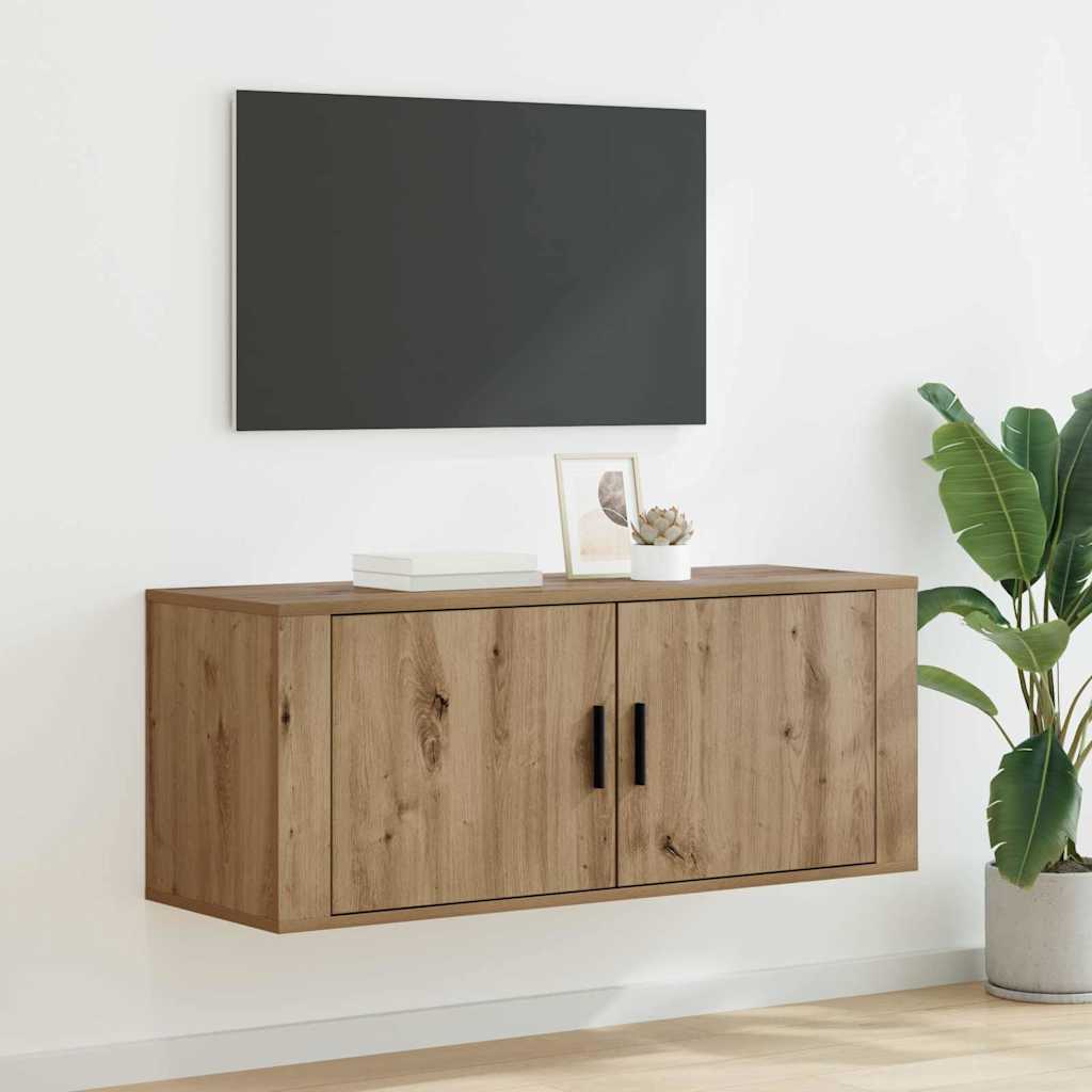 Meuble TV Blanc Mat et Bois - 2 Pièces-Mon Meuble TV-chêne artisanal-1-100 x 34,5 x 40 cm-13
