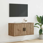 Meuble TV Blanc Mat et Bois - 2 Pièces-Mon Meuble TV-chêne artisanal-1-80 x 34,5 x 40 cm-56