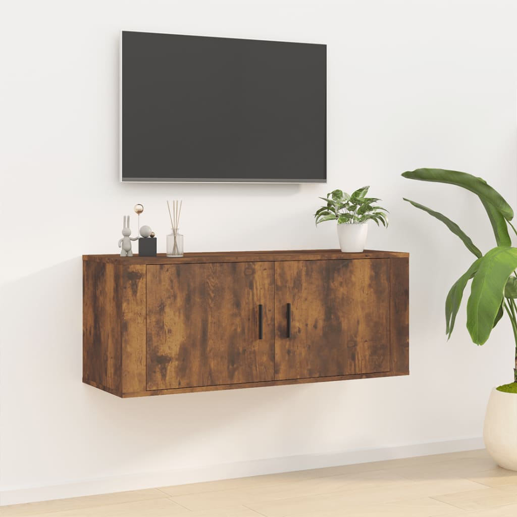 Meuble TV Blanc Mat et Bois - 2 Pièces-Mon Meuble TV-Chêne fumé-1-100 x 34.5 x 40 cm-14