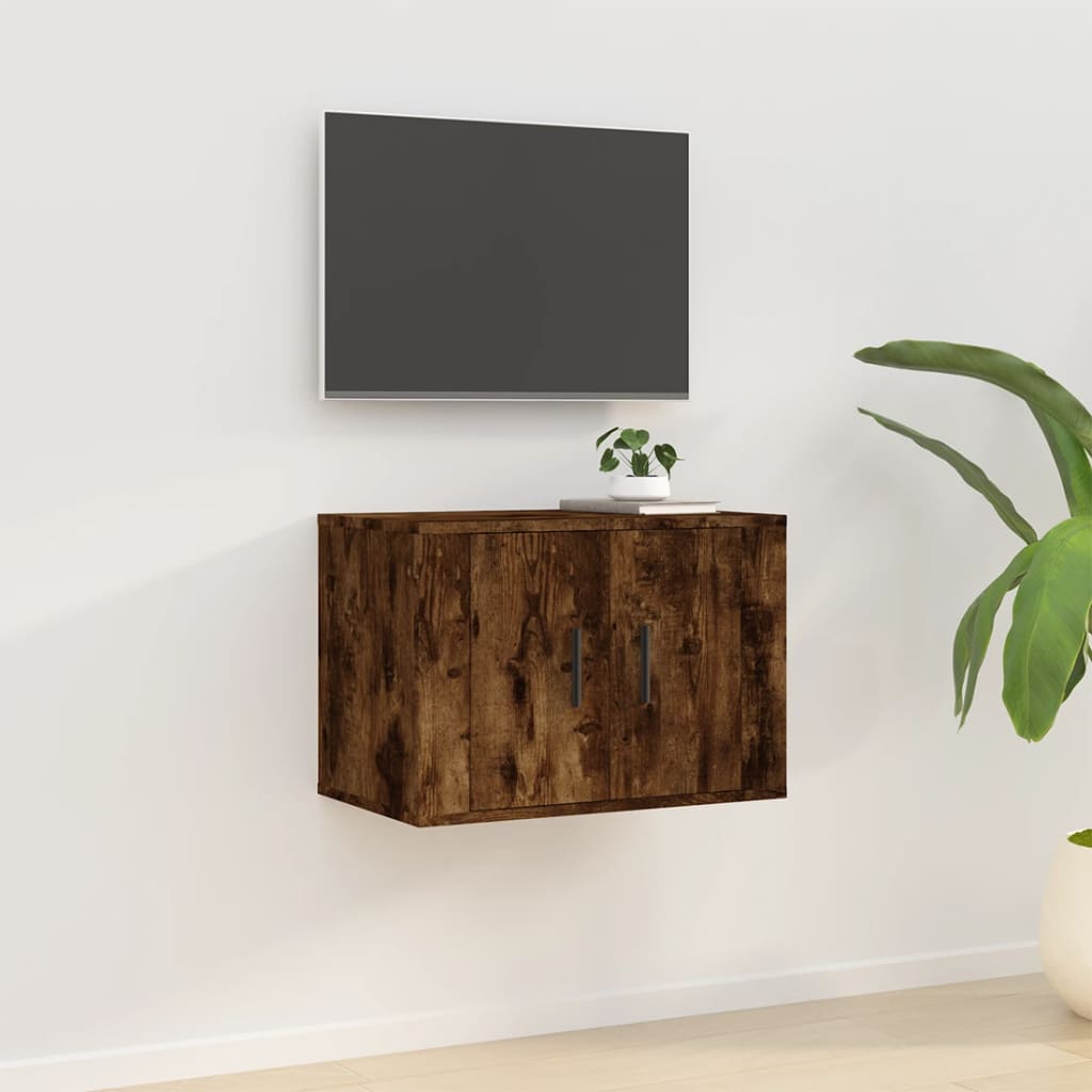 Meuble TV Blanc Mat et Bois - 2 Pièces-Mon Meuble TV-Chêne fumé-1-57 x 34.5 x 40 cm-45