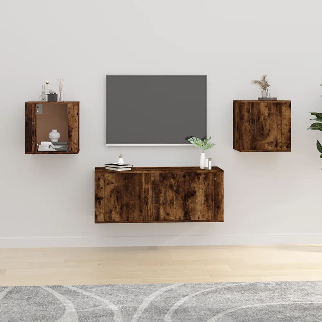Meuble TV Blanc Mat et Bois - 2 Pièces-Mon Meuble TV-Chêne fumé-2-40 x 34.5 x 40 cm-61