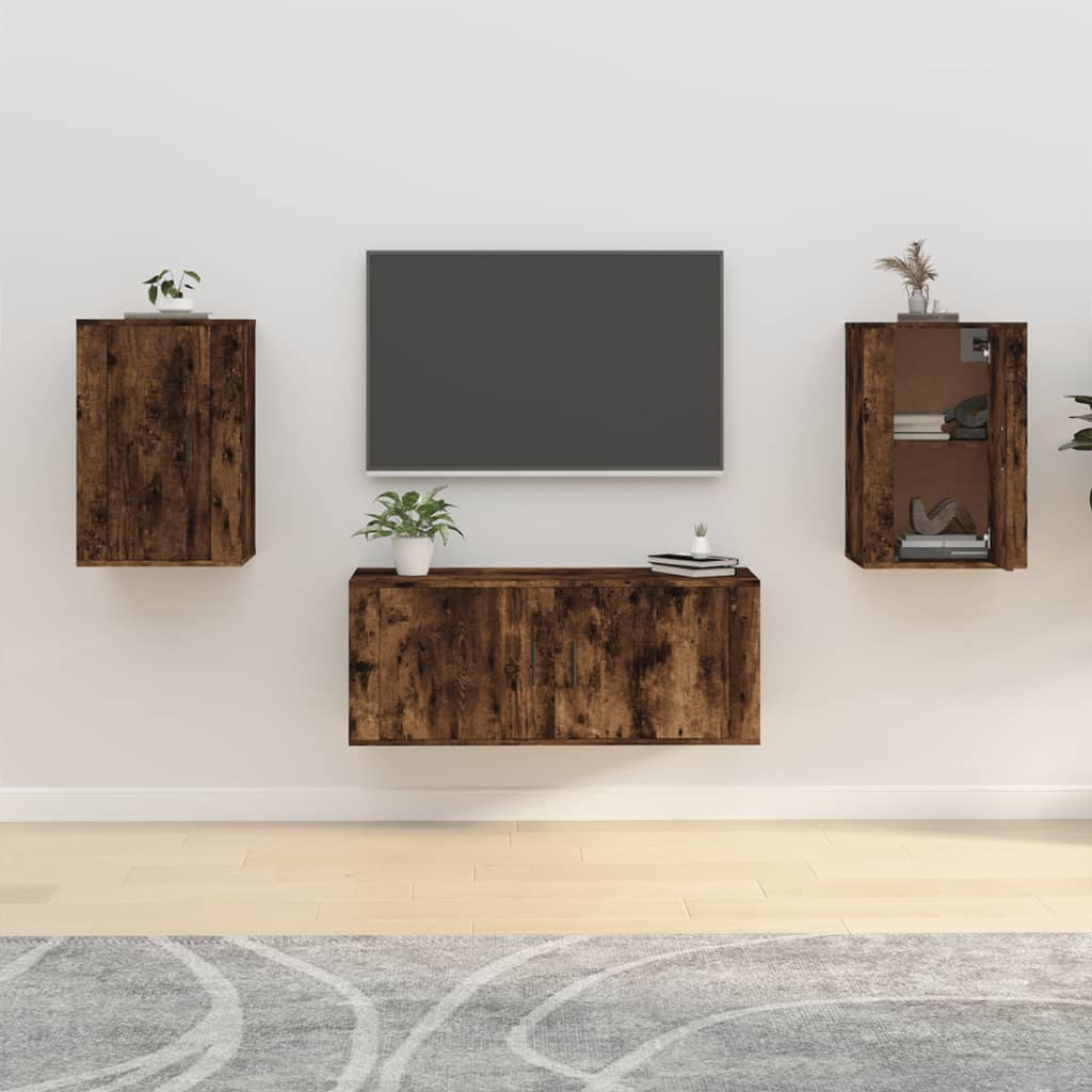 Meuble TV Blanc Mat et Bois - 2 Pièces-Mon Meuble TV-Chêne fumé-2-40 x 34.5 x 60 cm-69
