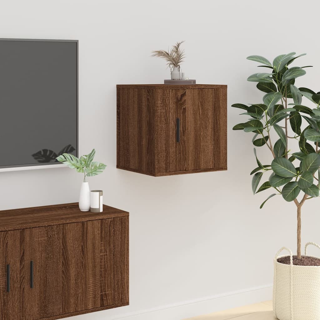 Meuble TV Blanc Mat et Bois - 2 Pièces-Mon Meuble TV-Chêne marron-1-40 x 34.5 x 40 cm-23
