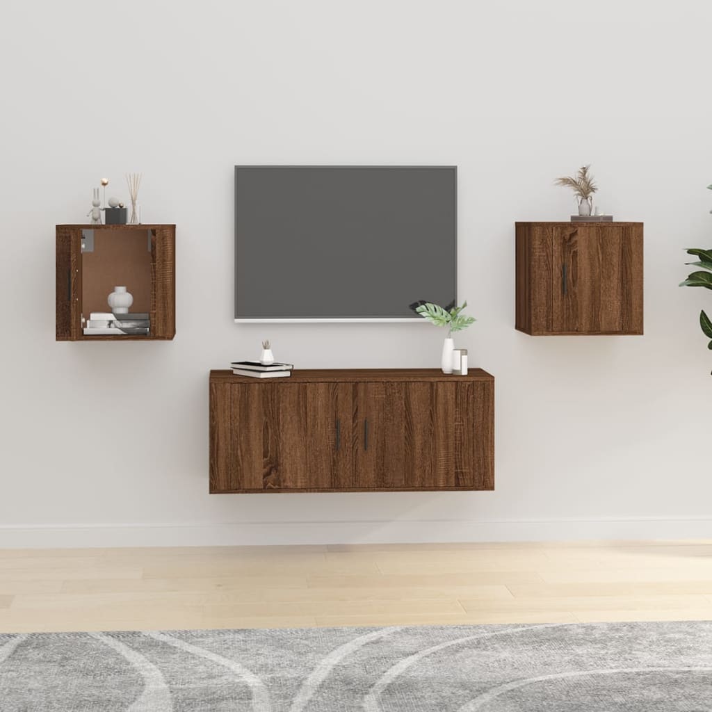 Meuble TV Blanc Mat et Bois - 2 Pièces-Mon Meuble TV-Chêne marron-2-40 x 34.5 x 40 cm-63