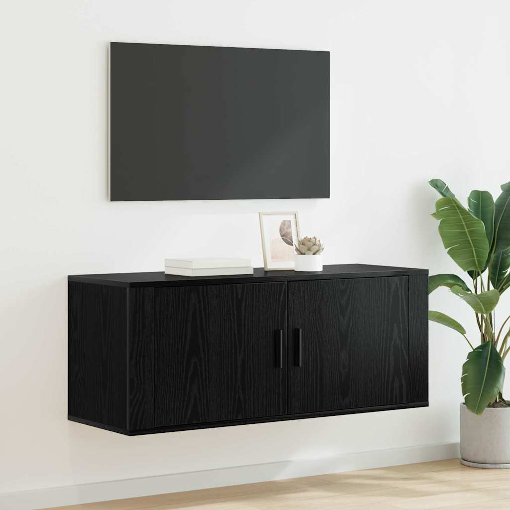 Meuble TV Blanc Mat et Bois - 2 Pièces-Mon Meuble TV-Chêne noir-1-100 x 34,5 x 40 cm-55