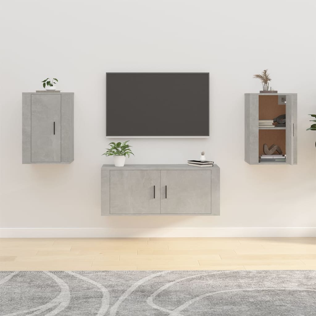 Meuble TV Blanc Mat et Bois - 2 Pièces-Mon Meuble TV-Gris béton-2-40 x 34.5 x 60 cm-70