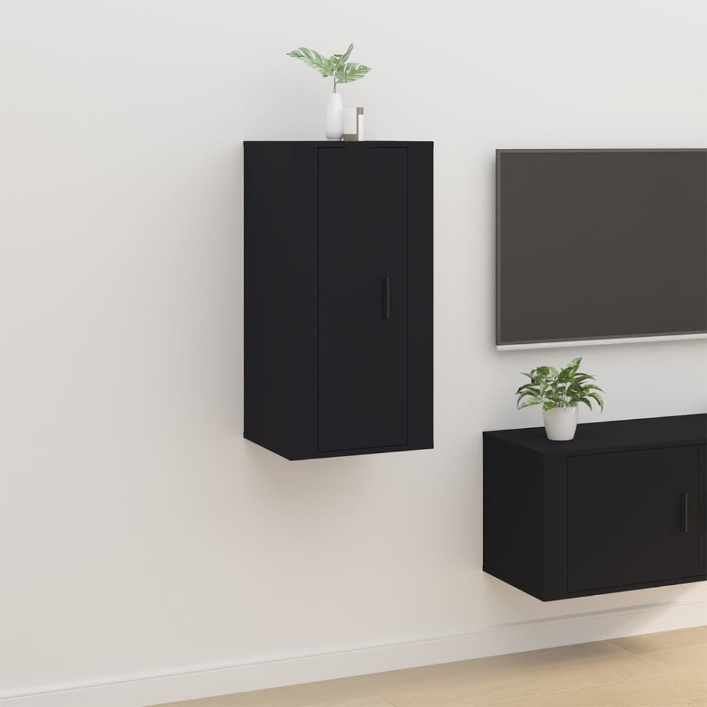 Meuble TV Blanc Mat et Bois - 2 Pièces-Mon Meuble TV-Noir-1-40 x 34.5 x 80 cm-42