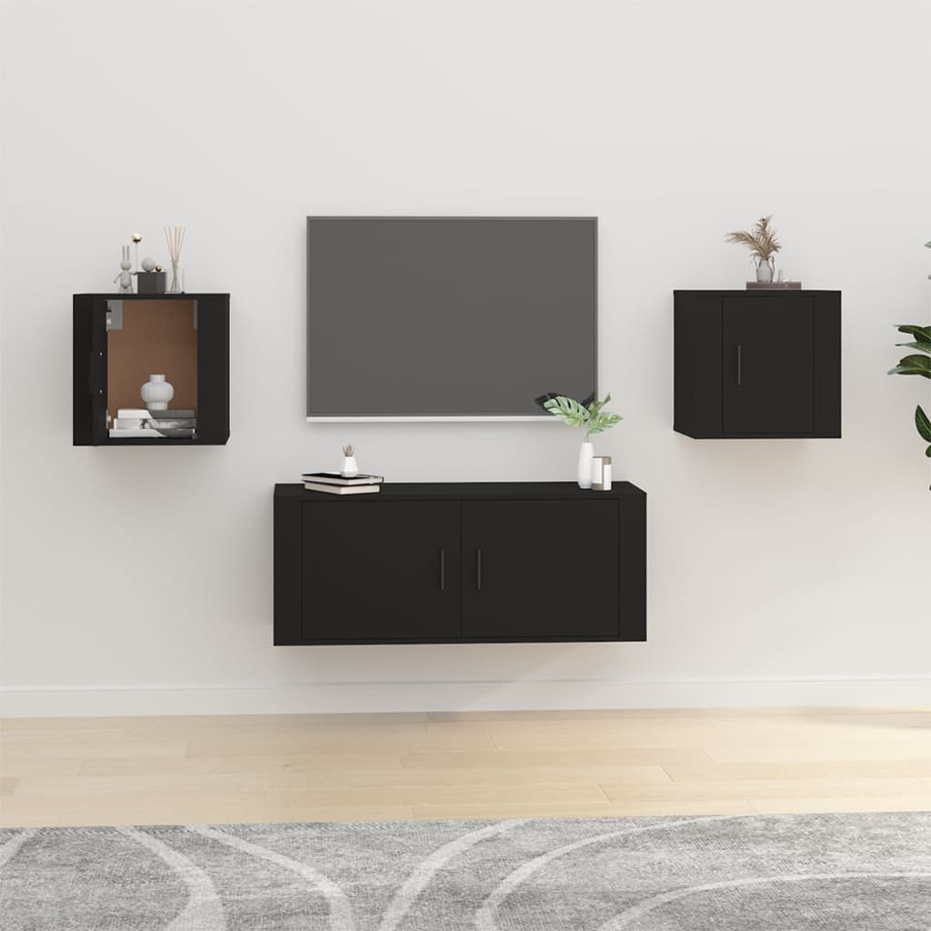 Meuble TV Blanc Mat et Bois - 2 Pièces-Mon Meuble TV-Noir-2-40 x 34.5 x 40 cm-58