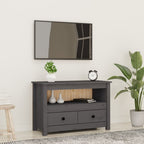 Meuble TV Bois Bas en Pin Massif - 79 cm-Mon Meuble TV-Gris-1-12