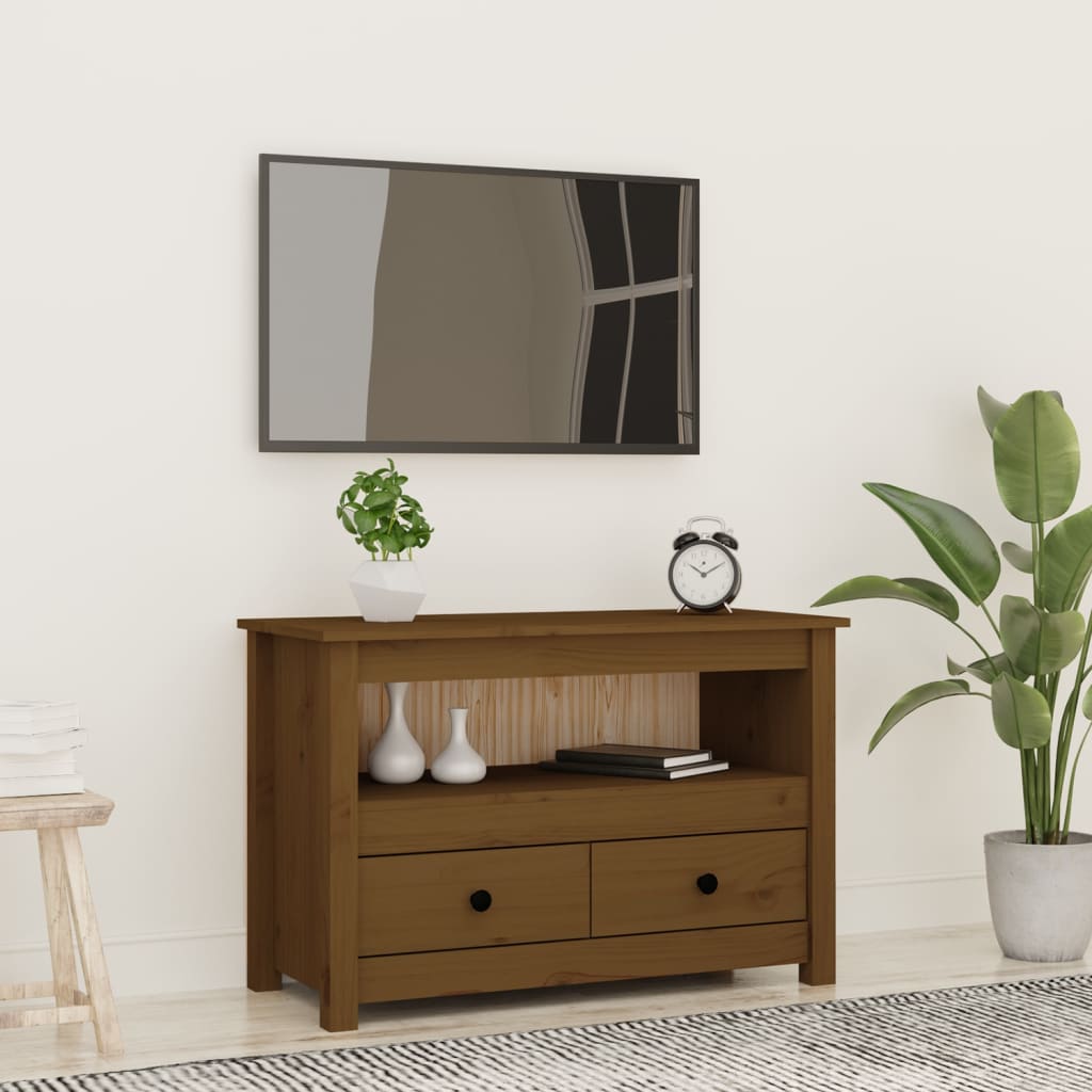 Meuble TV Bois Bas en Pin Massif - 79 cm-Mon Meuble TV-marron miel-1-1