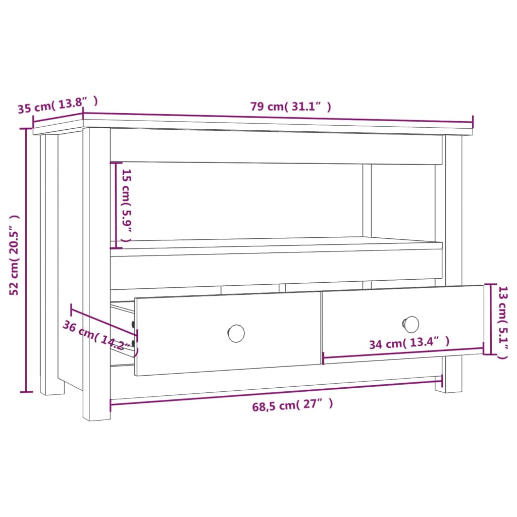 Meuble TV Bois Bas en Pin Massif - 79 cm-Mon Meuble TV-Naturel-1-10