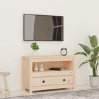 Meuble TV Bois Bas en Pin Massif - 79 cm-Mon Meuble TV-Naturel-1-14