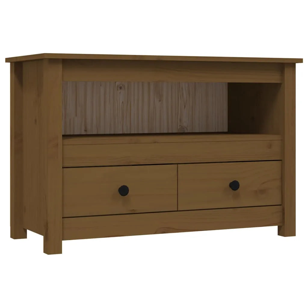 Meuble TV Bois Bas en Pin Massif - 79 cm-Mon Meuble TV-Naturel-1-2
