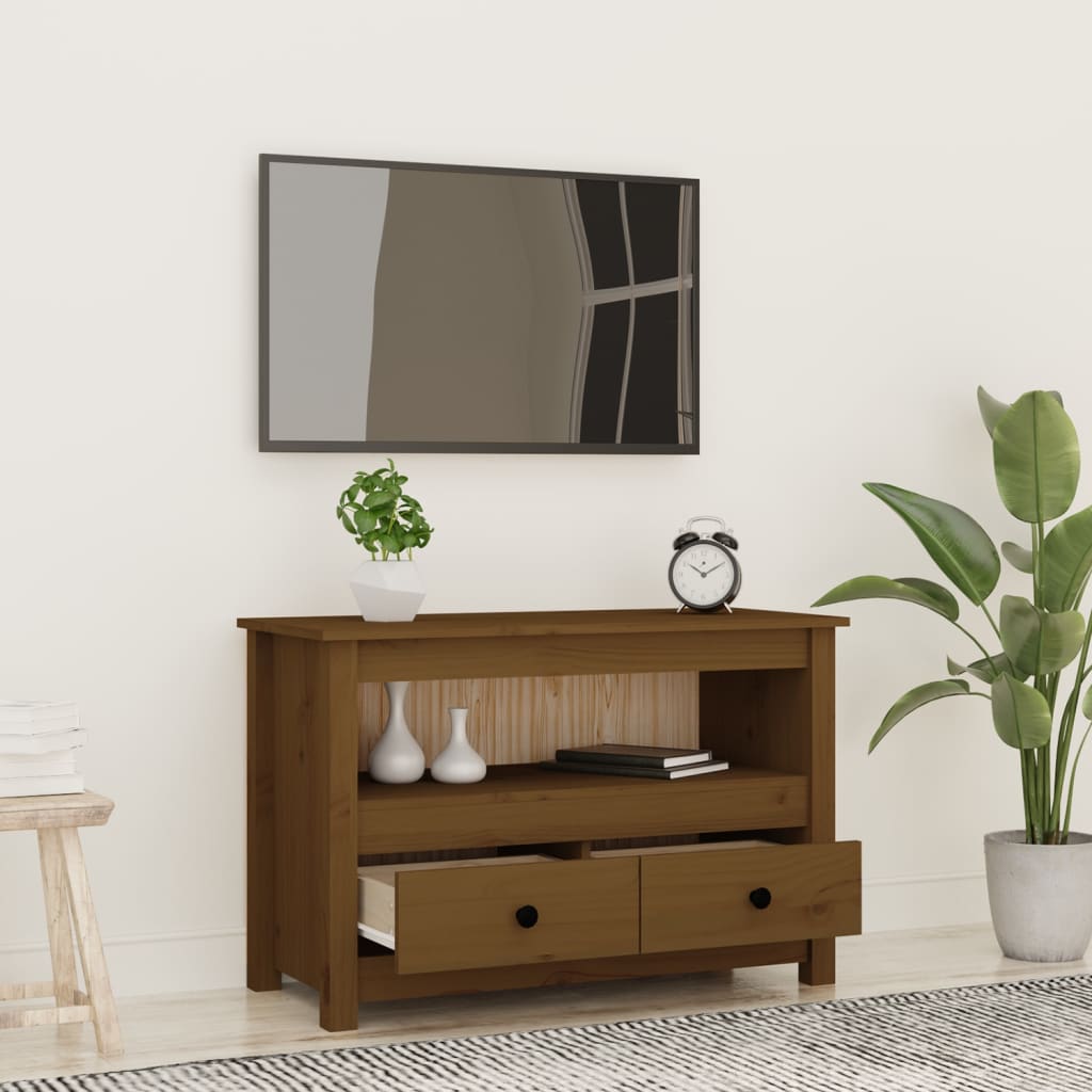Meuble TV Bois Bas en Pin Massif - 79 cm-Mon Meuble TV-Naturel-1-3