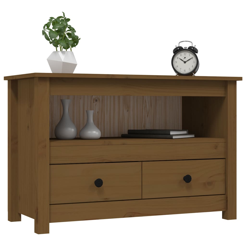 Meuble TV Bois Bas en Pin Massif - 79 cm-Mon Meuble TV-Naturel-1-4
