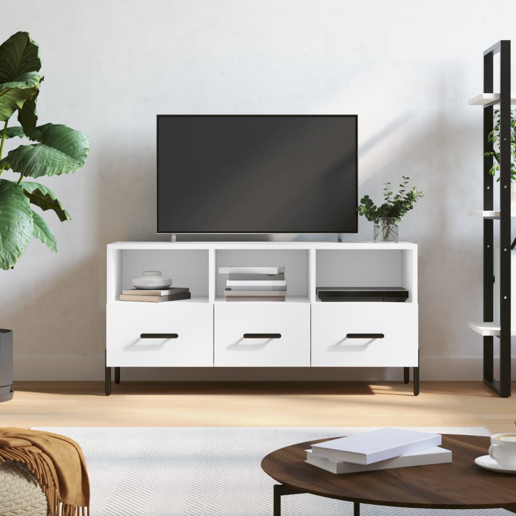 Meuble TV Bois Beige Effet Chêne et Métal - 102 cm-Mon Meuble TV-Blanc-1-16