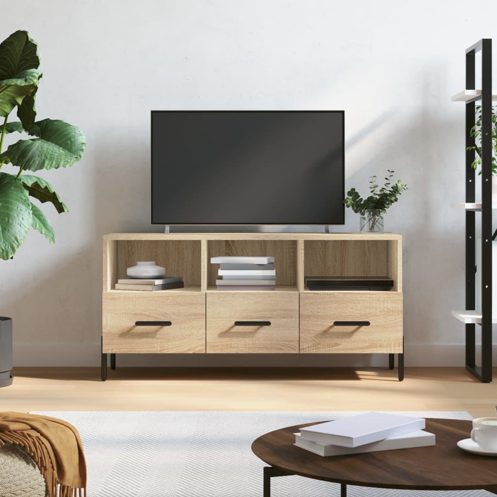 Meuble TV Bois Beige Effet Chêne et Métal - 102 cm-Mon Meuble TV-Chêne sonoma-1-1