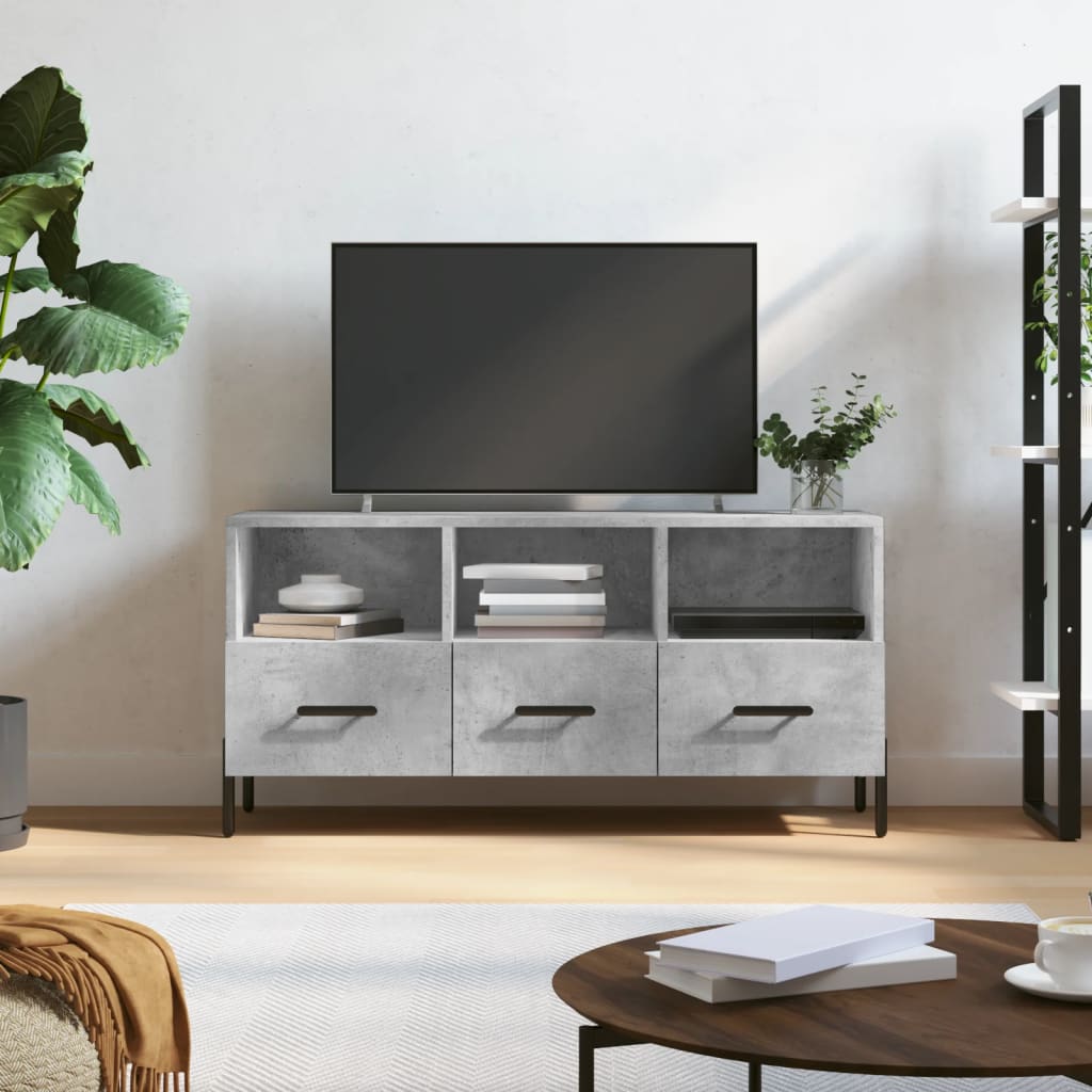 Meuble TV Bois Beige Effet Chêne et Métal - 102 cm-Mon Meuble TV-Gris béton-1-13