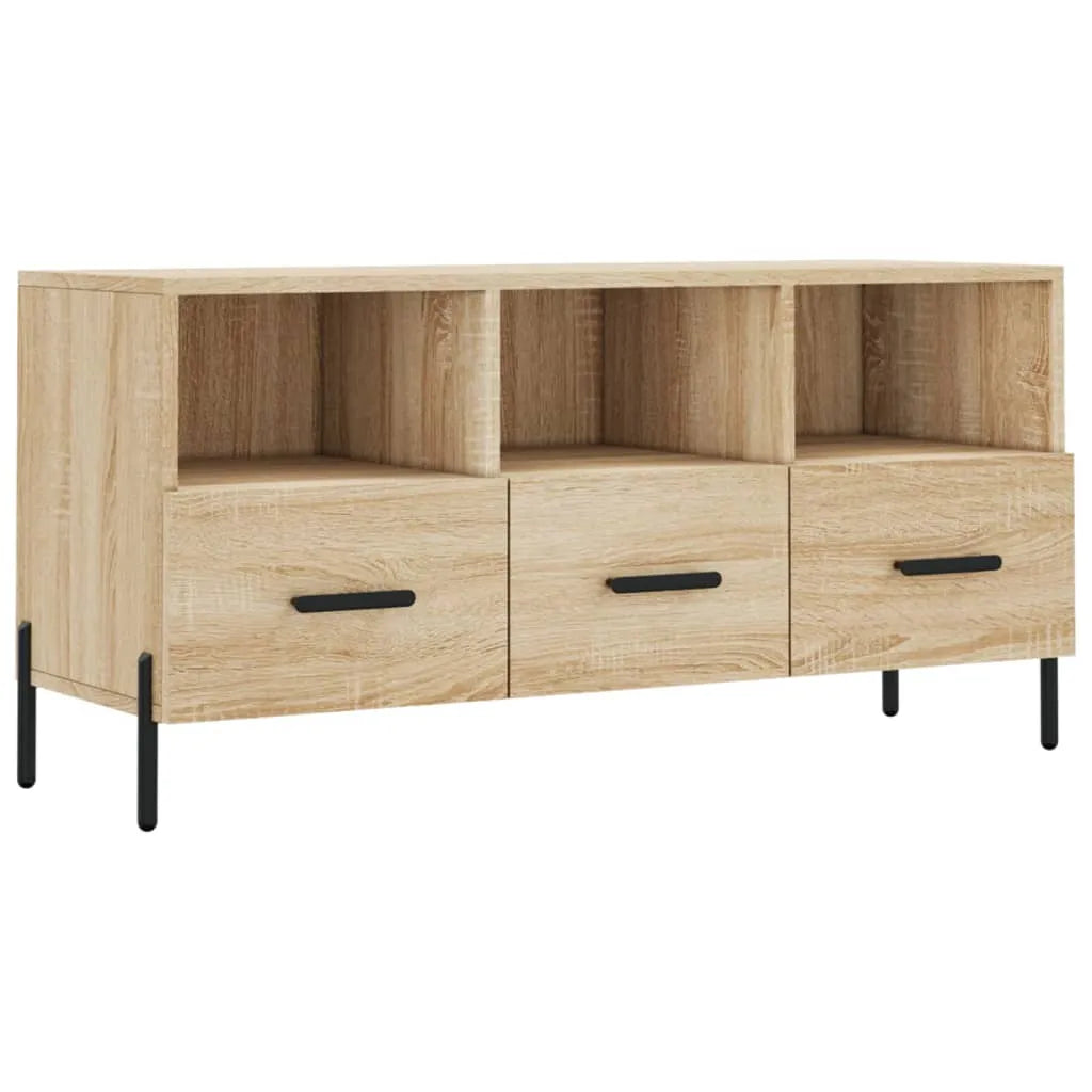 Meuble TV Bois Beige Effet Chêne et Métal - 102 cm-Mon Meuble TV-Gris béton-1-2