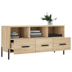 Meuble TV Bois Beige Effet Chêne et Métal - 102 cm-Mon Meuble TV-Gris béton-1-4
