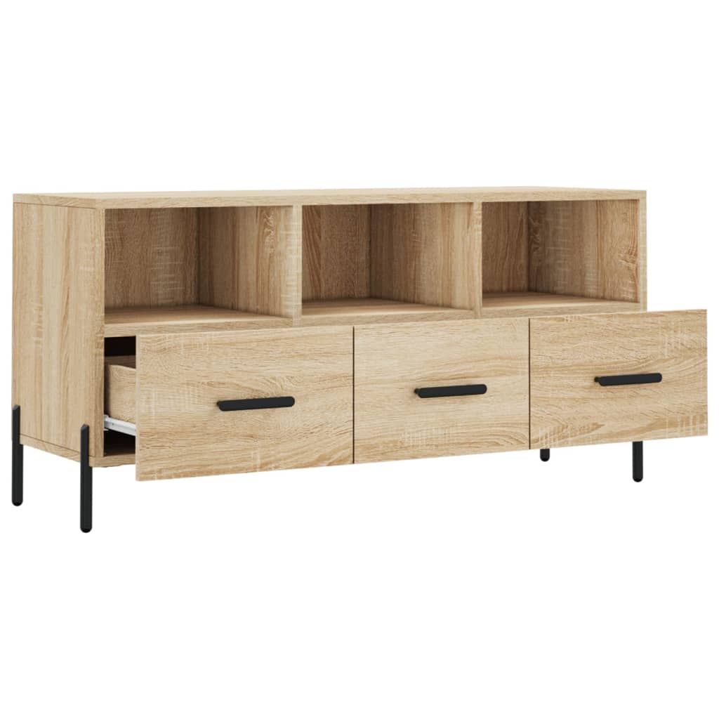 Meuble TV Bois Beige Effet Chêne et Métal - 102 cm-Mon Meuble TV-Gris béton-1-6