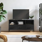 Meuble TV Bois Beige Effet Chêne et Métal - 102 cm-Mon Meuble TV-Noir-1-14