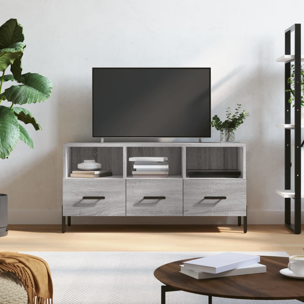 Meuble TV Bois Beige Effet Chêne et Métal - 102 cm-Mon Meuble TV-Sonoma gris-1-17