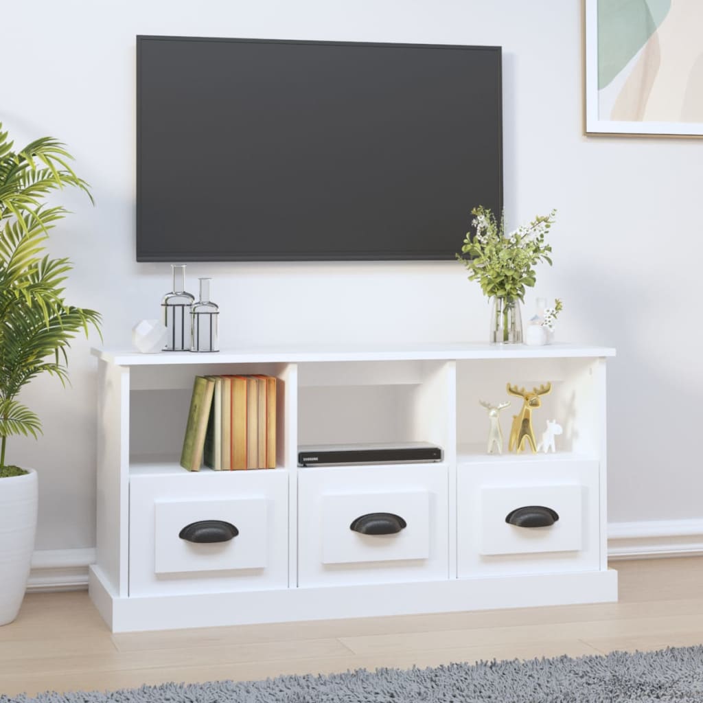 Meuble TV Bois Blanc et Noir - 100 cm-Mon Meuble TV-Blanc-2