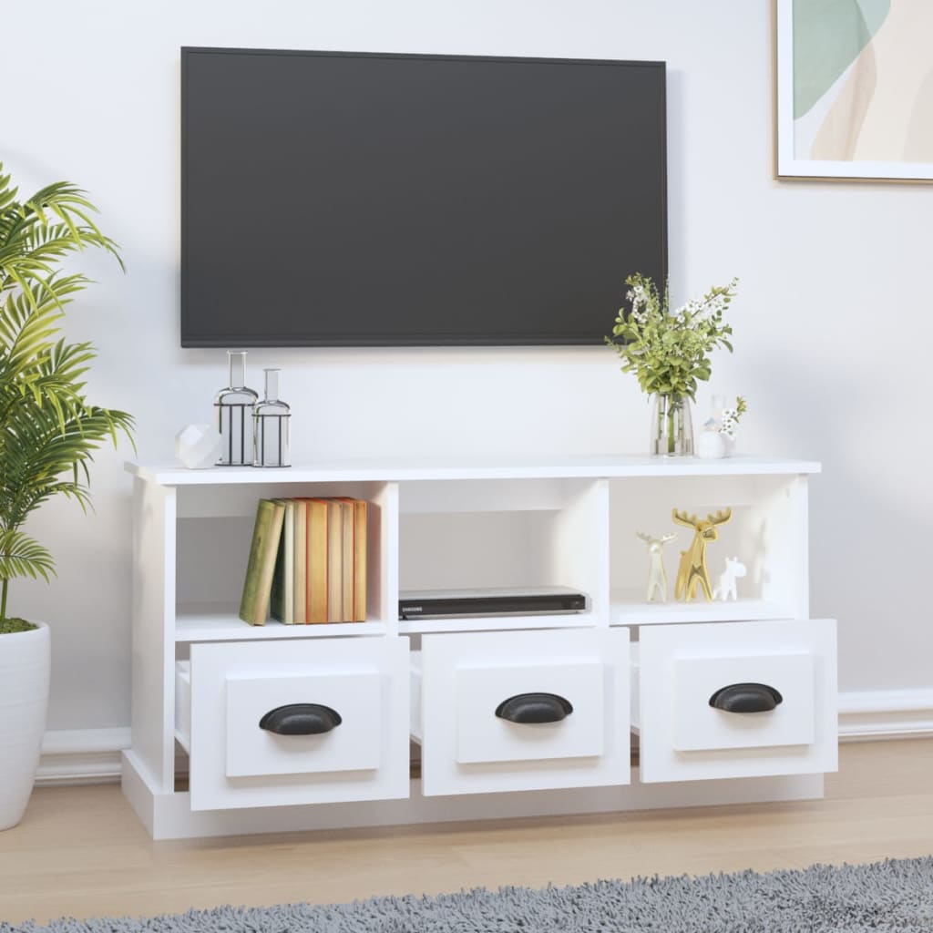 Meuble TV Bois Blanc et Noir - 100 cm-Mon Meuble TV-Blanc-3