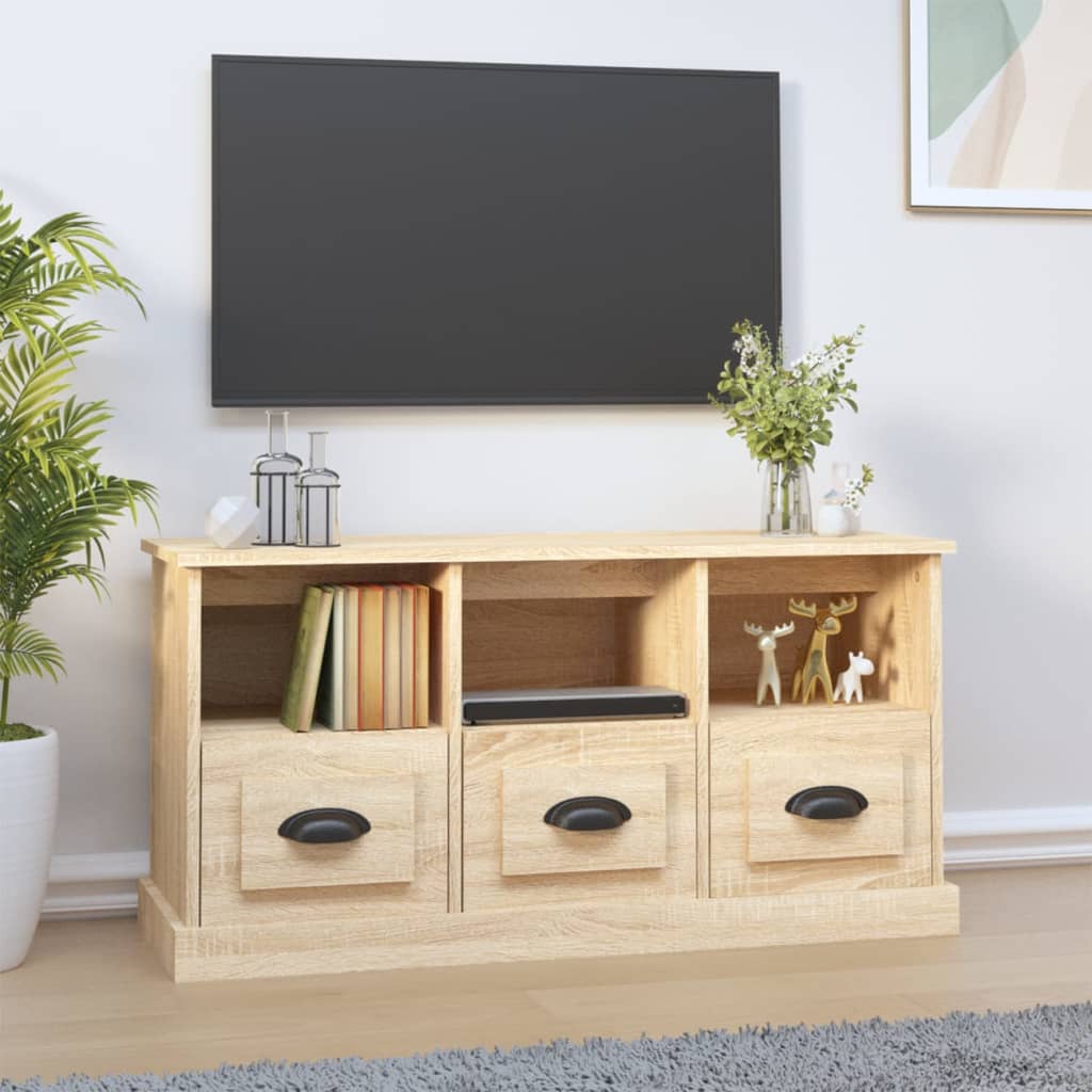 Meuble TV Bois Blanc et Noir - 100 cm-Mon Meuble TV-Chêne sonoma-13