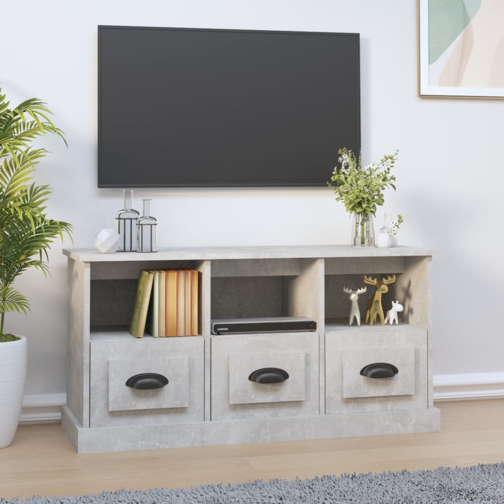 Meuble TV Bois Blanc et Noir - 100 cm-Mon Meuble TV-Gris béton-14
