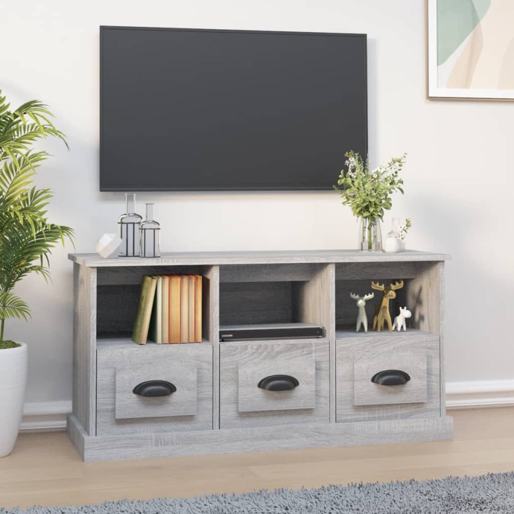 Meuble TV Bois Blanc et Noir - 100 cm-Mon Meuble TV-Sonoma gris-15