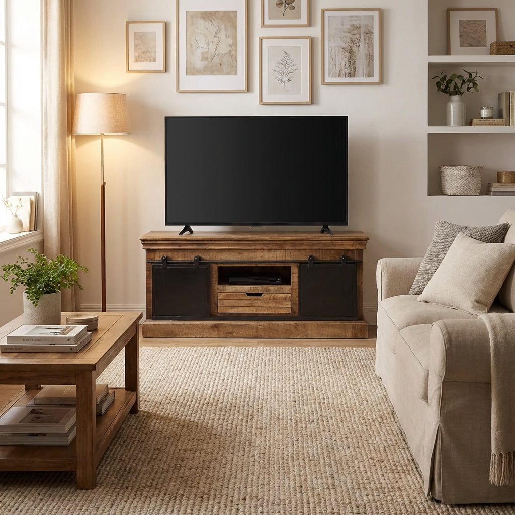 meuble-tv-bois-de-manguier-fer-noir