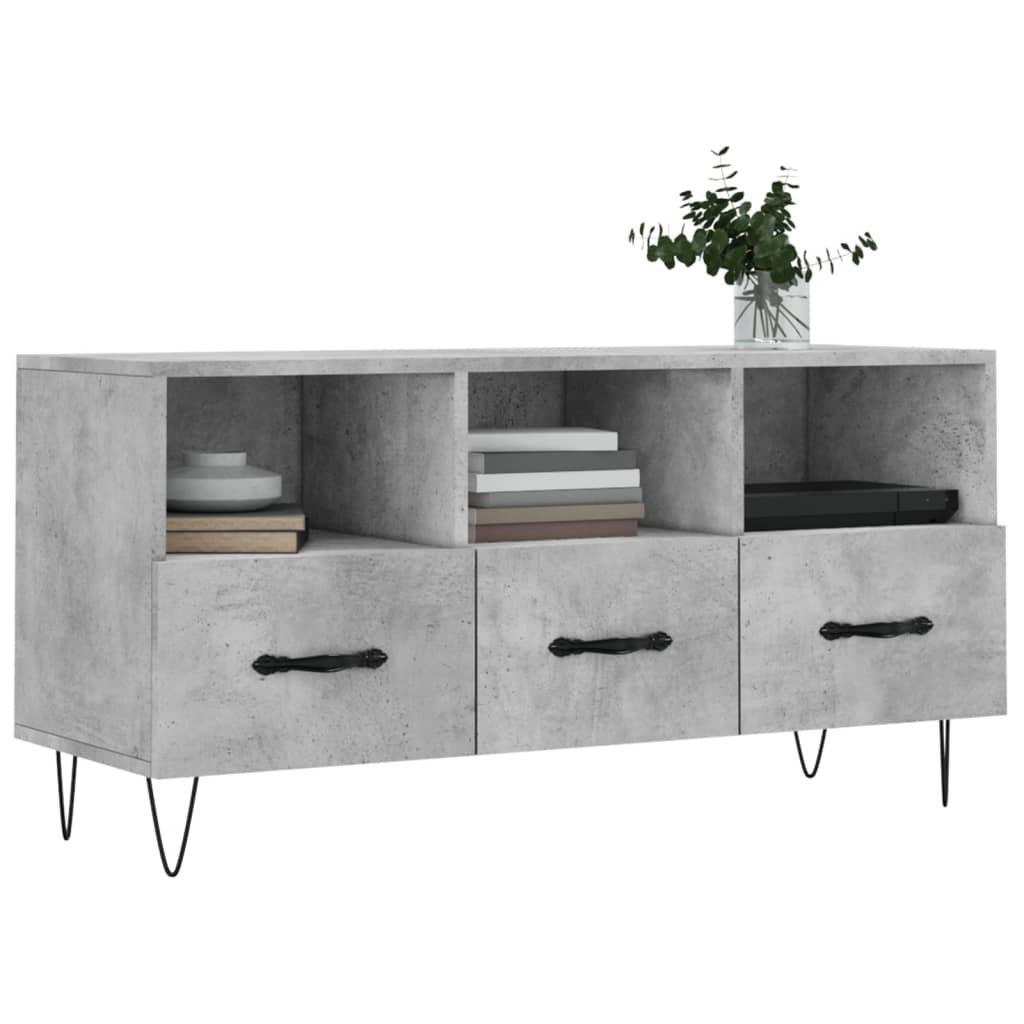 Meuble TV Bois et Fer Industriel Effet Béton - 102 cm-Mon Meuble TV-Chêne fumé-1-3