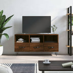 Meuble TV Bois et Fer Industriel Effet Béton - 102 cm-Mon Meuble TV-Chêne marron-1-13