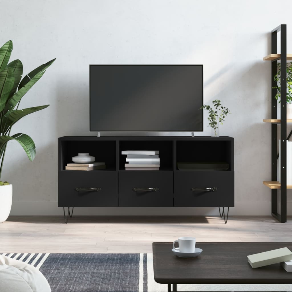 Meuble TV Bois et Fer Industriel Effet Béton - 102 cm-Mon Meuble TV-Noir-1-15