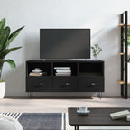 Meuble TV Bois et Fer Industriel Effet Béton - 102 cm-Mon Meuble TV-Noir-1-15