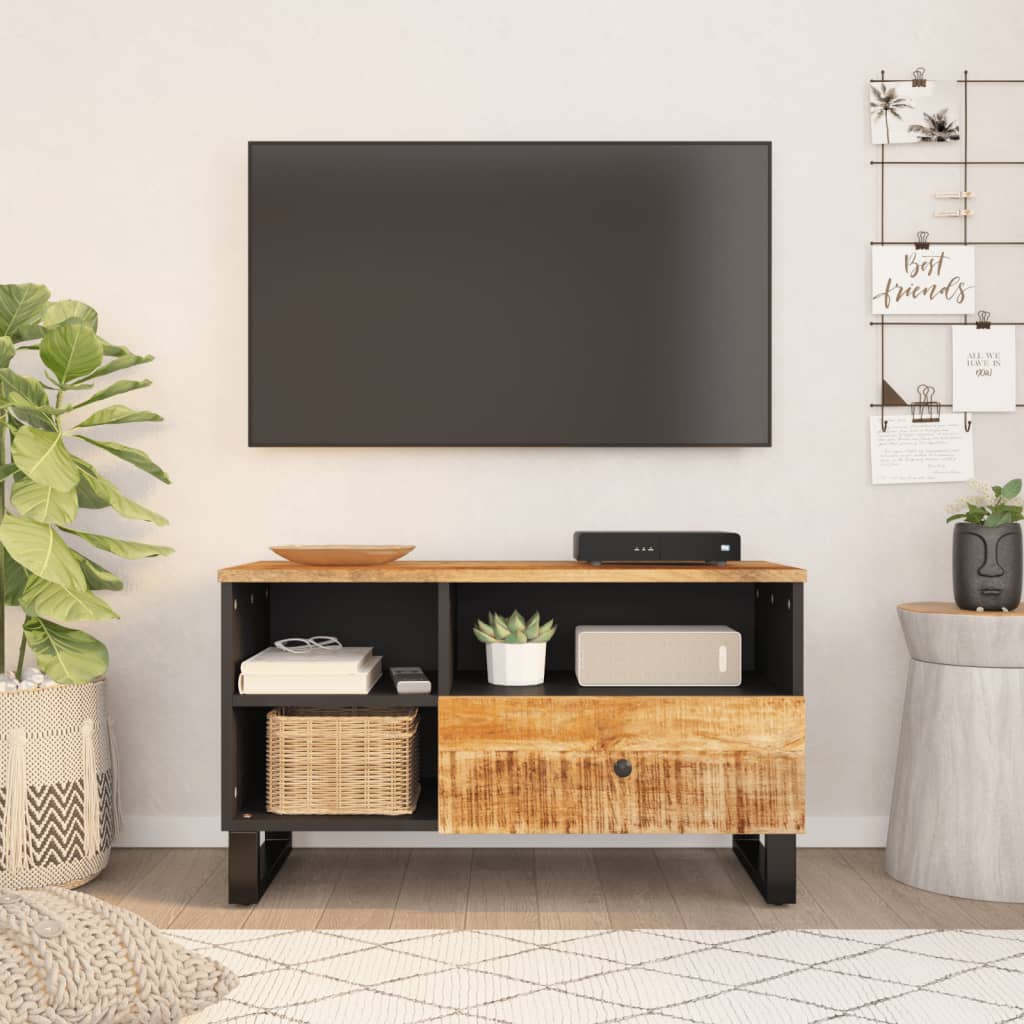 Meuble TV Bois Foncé et Noir en Manguier - 80 cm-Mon Meuble TV-Marron clair-2