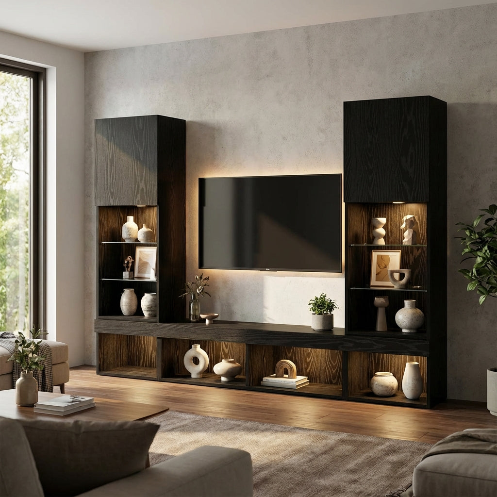 meuble-tv-bois-marron-fonce-effet-chene-5-pieces-decor