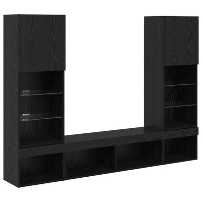 Meuble TV Bois Marron Foncé Effet Chêne - 5 Pièces
