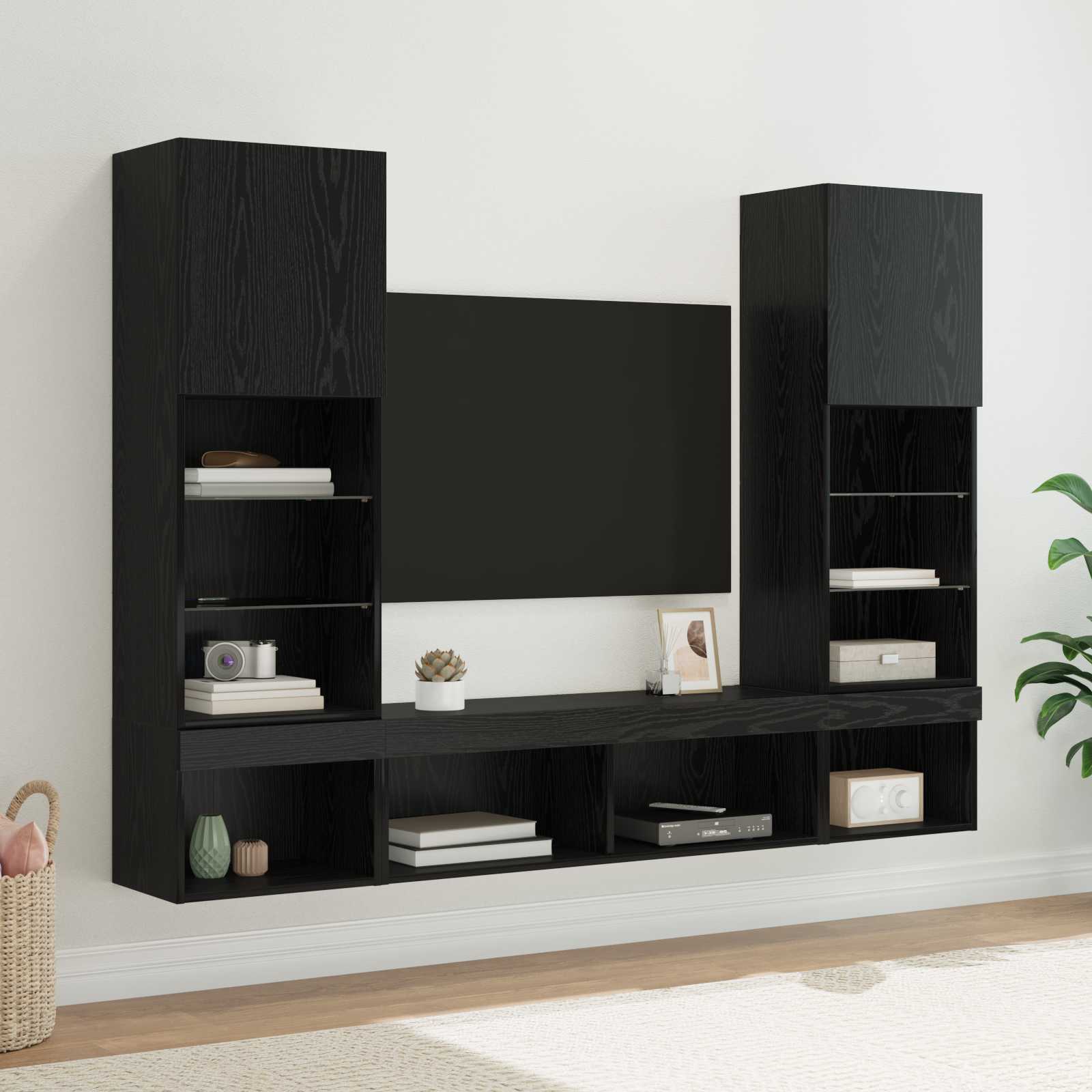 Meuble TV Bois Marron Foncé Effet Chêne - 5 Pièces-Mon Meuble TV-3