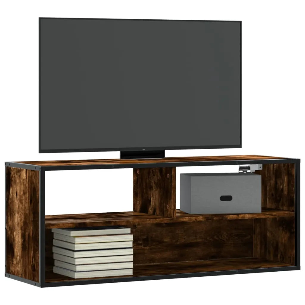 Meuble TV Bois Marron Suspendu Effet Chêne - 80 cm-Mon Meuble TV-Chêne fumé-100 cm-11