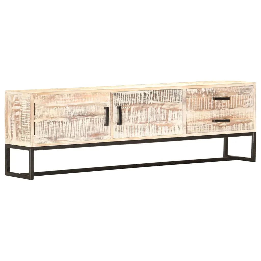 Meuble TV Bois Massif Blanchi en Acacia et Métal - 140 cm-Mon Meuble TV-1