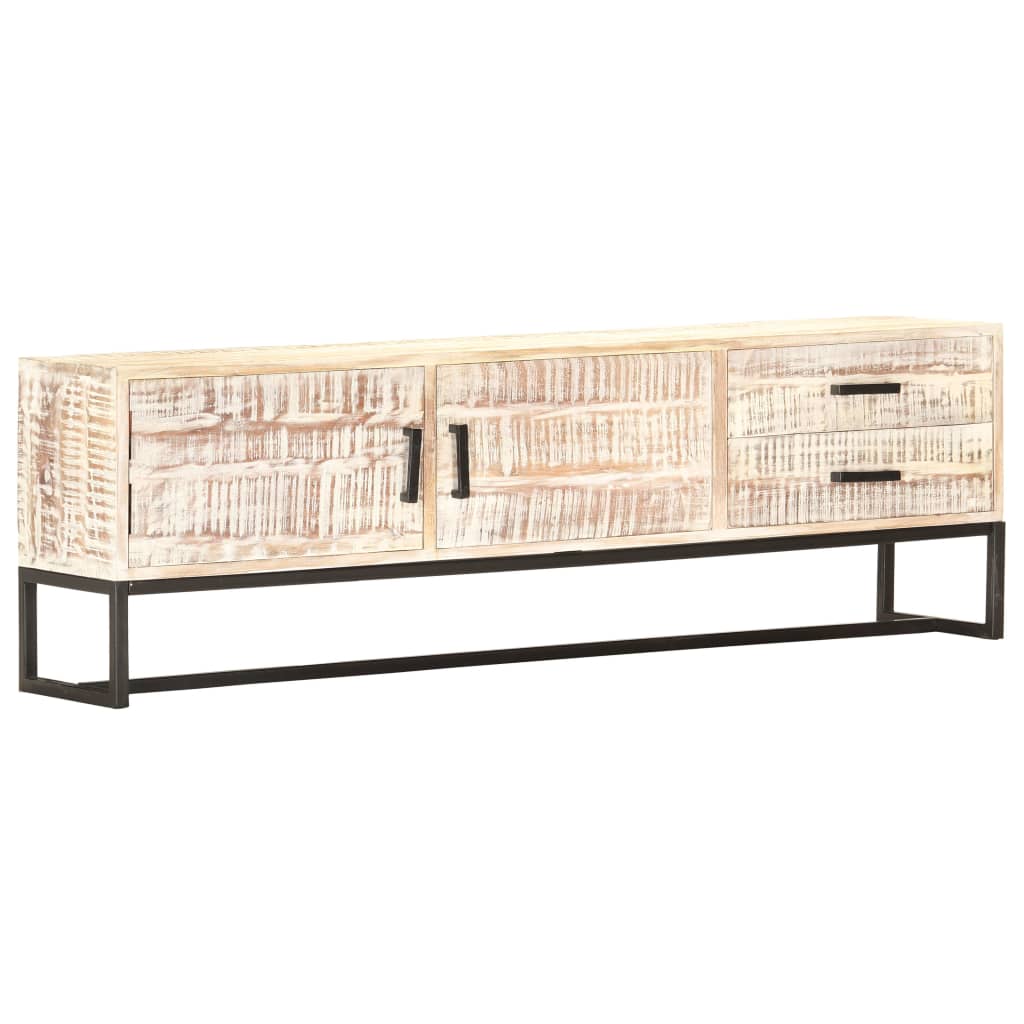 Meuble TV Bois Massif Blanchi en Acacia et Métal - 140 cm-Mon Meuble TV-10