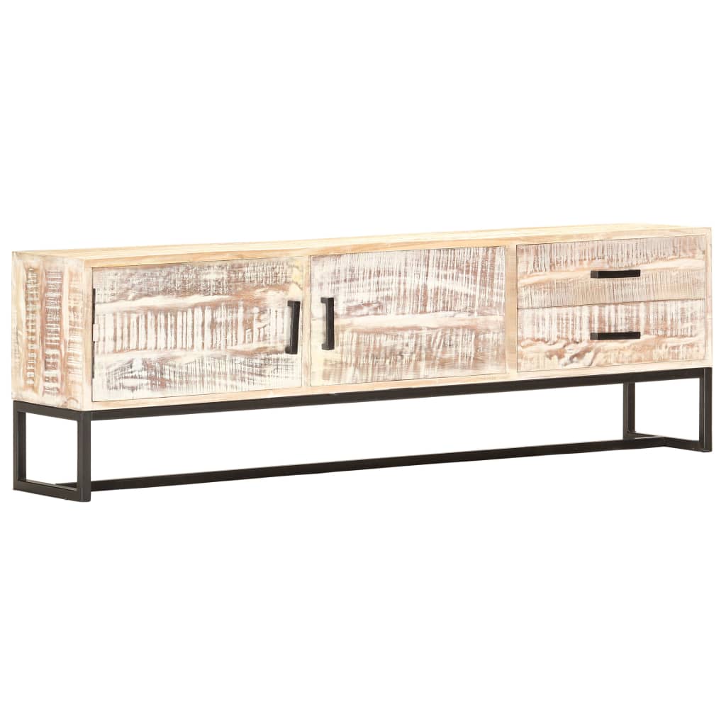 Meuble TV Bois Massif Blanchi en Acacia et Métal - 140 cm-Mon Meuble TV-11